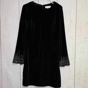 Harper Rose Black Velvet Beaded Bell Sleeve Knee Length Dress Size 10